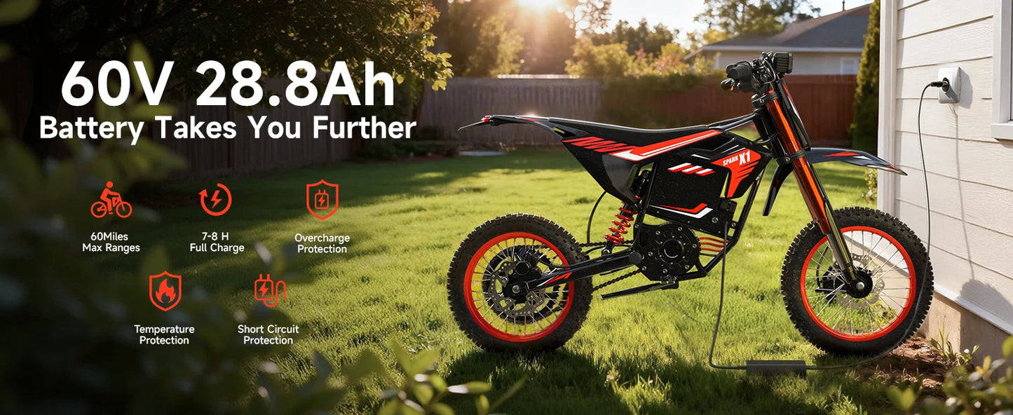 QRONGE X1 Spark 60V - 4500W Electric Dirt Bike for Teens & Adults | 50MPH w/Fat Tire Electric Motorcycle