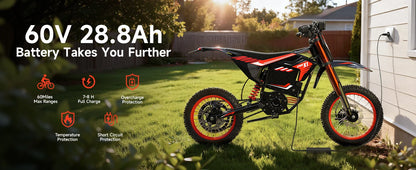 QRONGE X1 Spark 60V - 4500W Electric Dirt Bike for Teens & Adults | 50MPH w/Fat Tire Electric Motorcycle