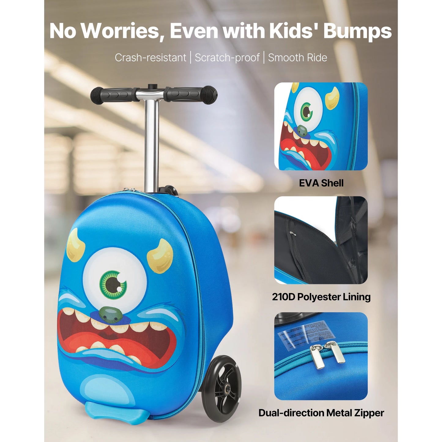 Kids Ride-On Scooter Suitcase | 20L Carry-On with Flashing Wheels | Kids Rider