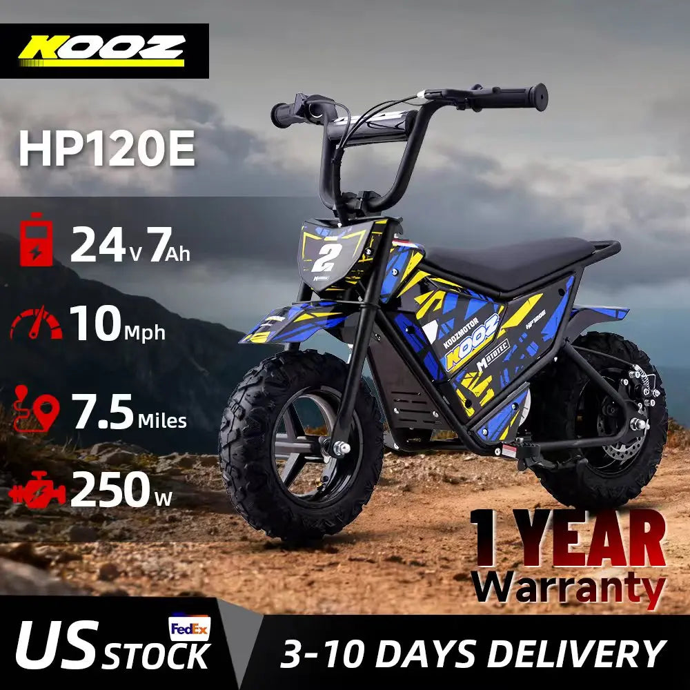KOOZ HP120E 24V 250W Kids Electric Dirt Bike | Max Speed - 10 MPH & 7.5 Miles Range(Age: 5+)