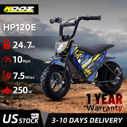 KOOZ HP120E 24V 250W Kids Electric Dirt Bike | Max Speed - 10 MPH & 7.5 Miles Range(Age: 5+)