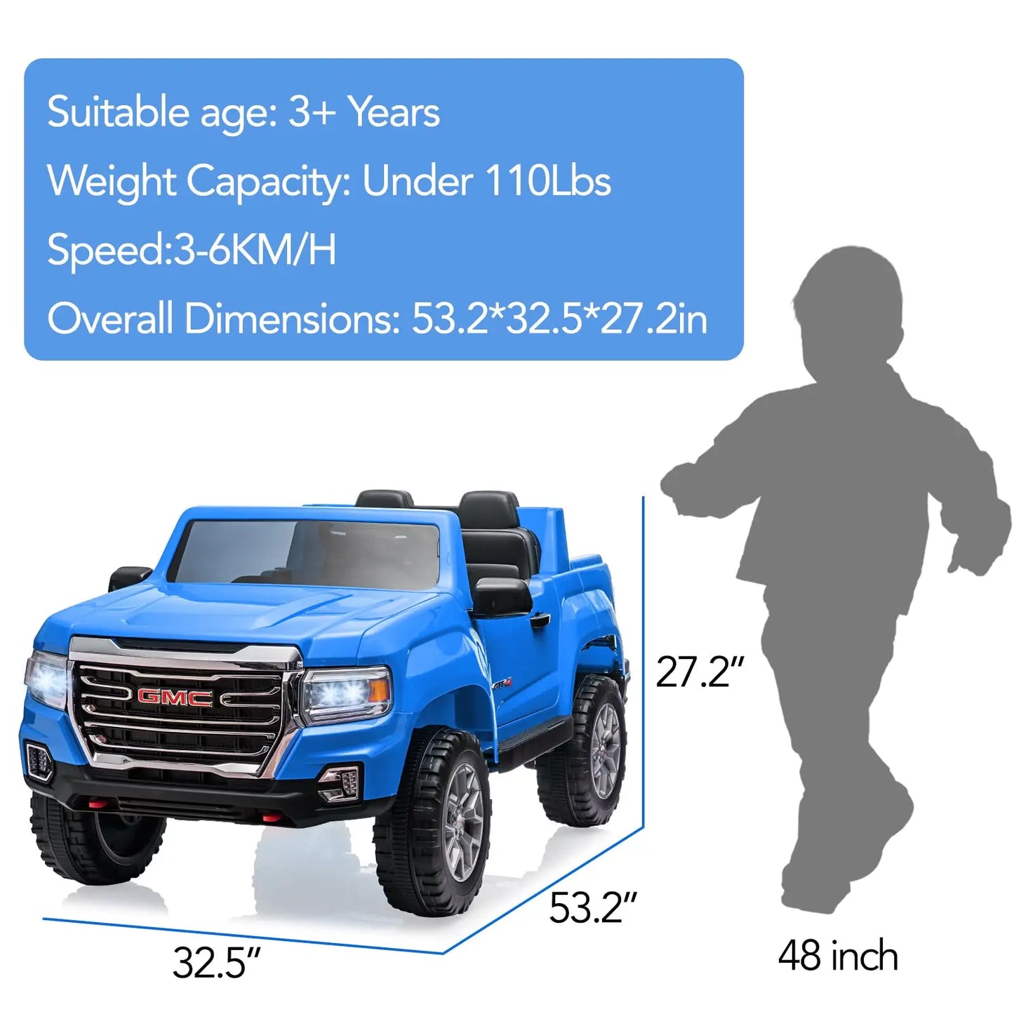 GMC 24V 2-Seater Kids Ride-On Truck w/ Remote & LED