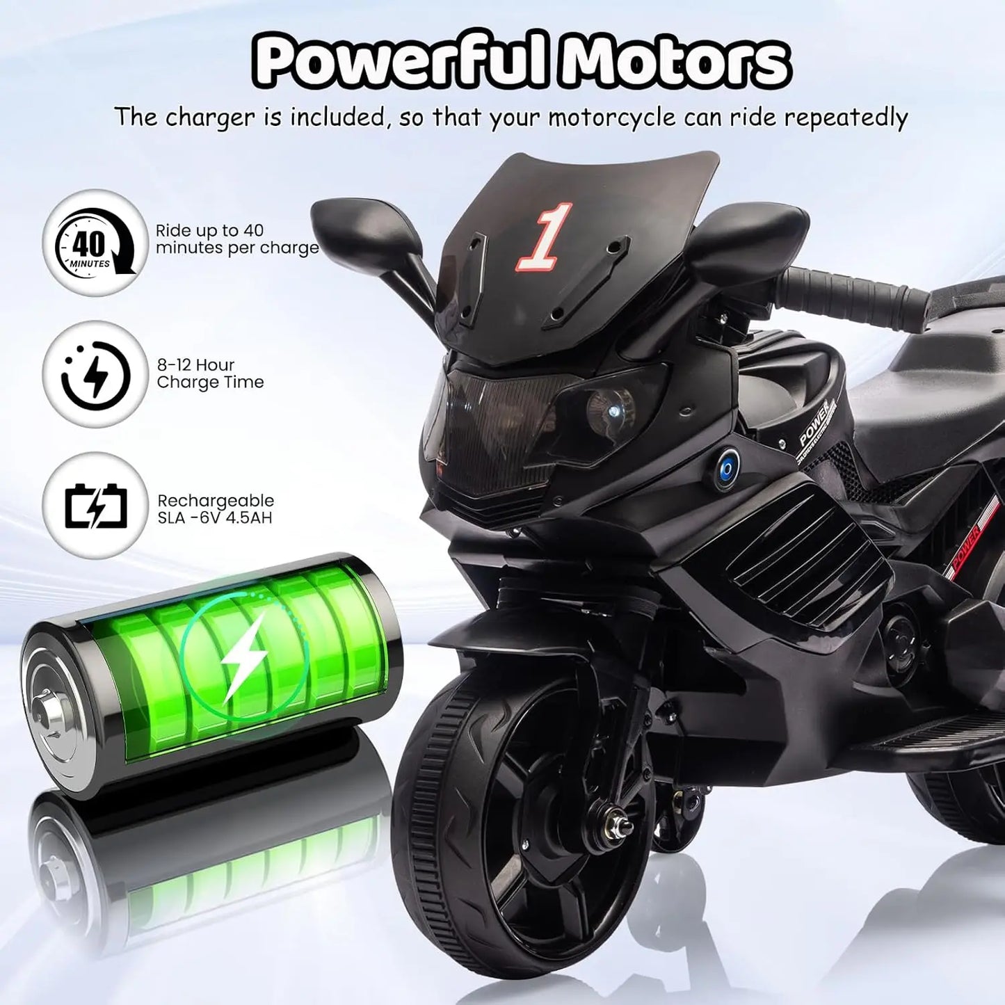 6V Ride-On Motorcycle for Toddlers w/ Training Wheels & Lights(3-6Y)