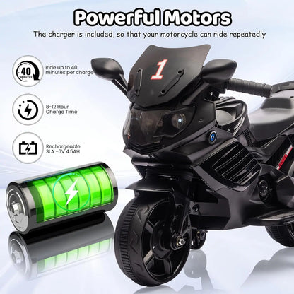 6V Ride-On Motorcycle for Toddlers w/ Training Wheels & Lights(3-6Y)