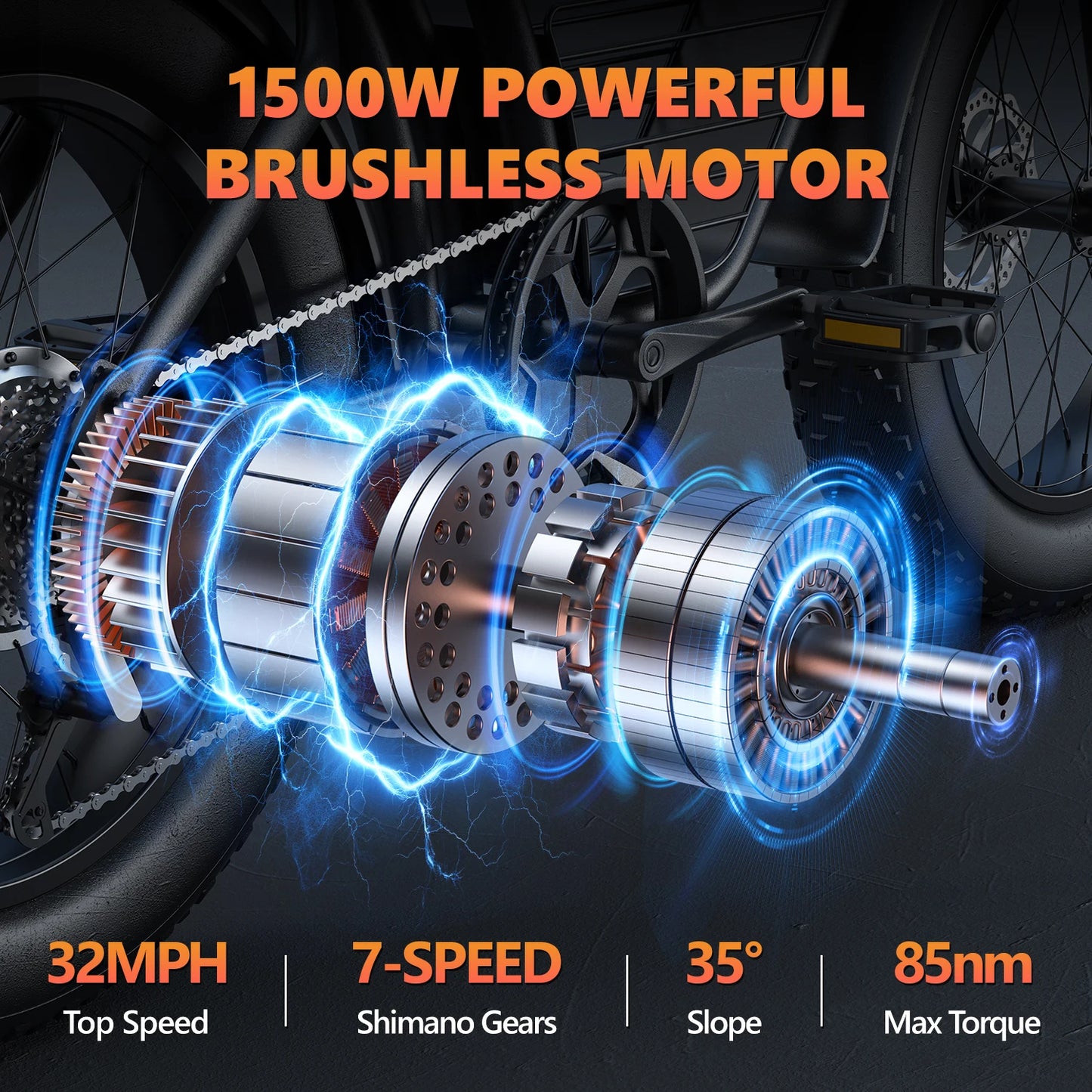 KICKWEY 48V K7 1500W Mountain Electric Bike for Teens & Adult - Fat Tire E-Bike