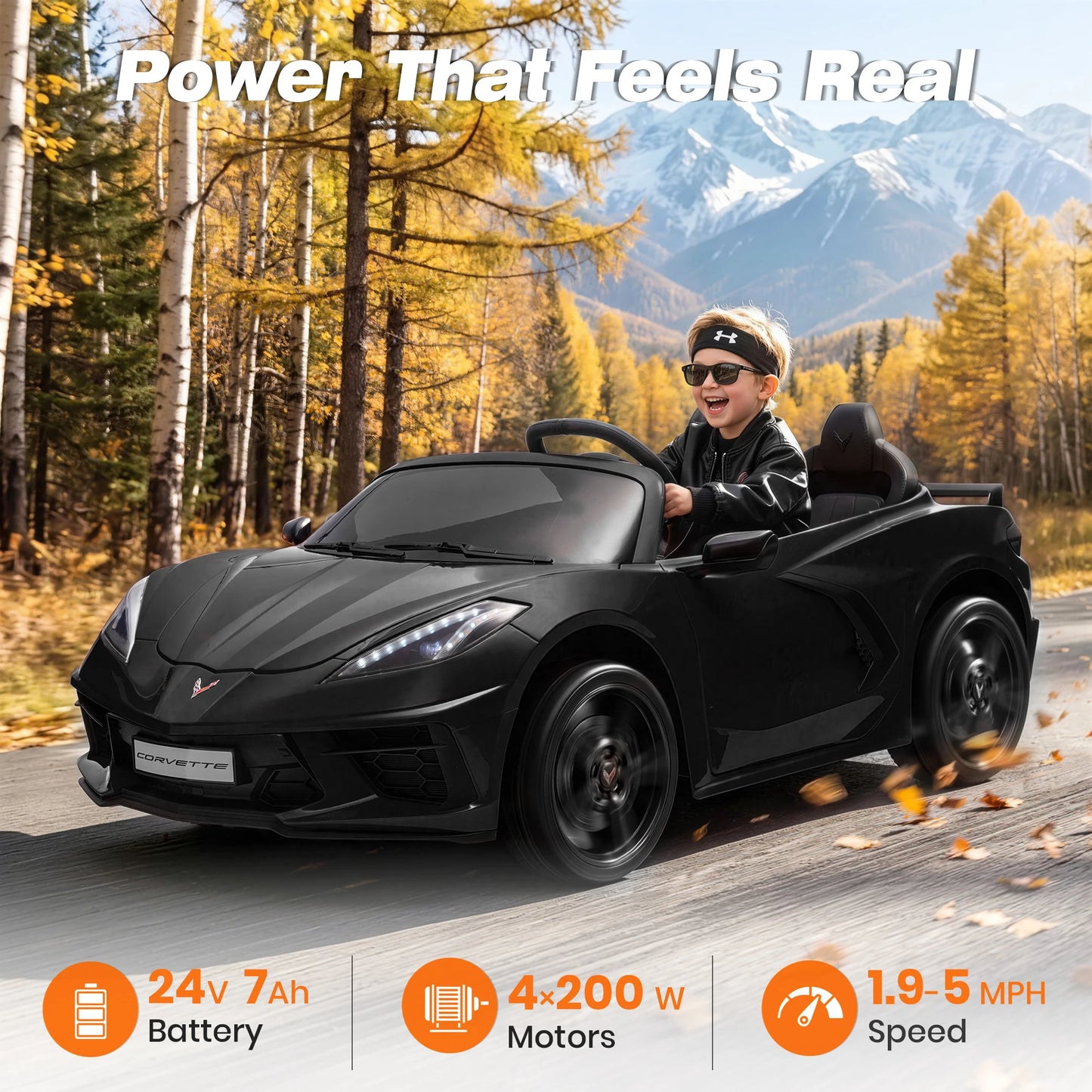 Licensed Corvette 24V 4WD 2-Seater Ride-On Car | 4x200W Powerful Motors