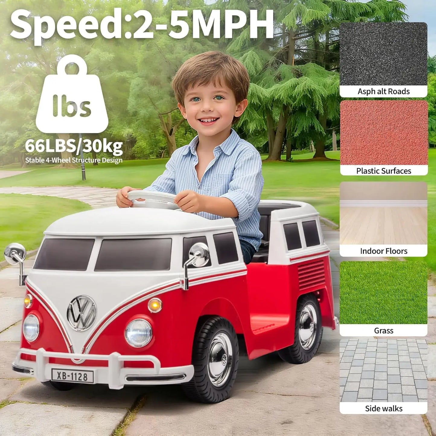 6V Kids Ride-On Bus with Lights & Music | Kids Rider | VW Kids Ride On Bus(for 2-5 year Kids)