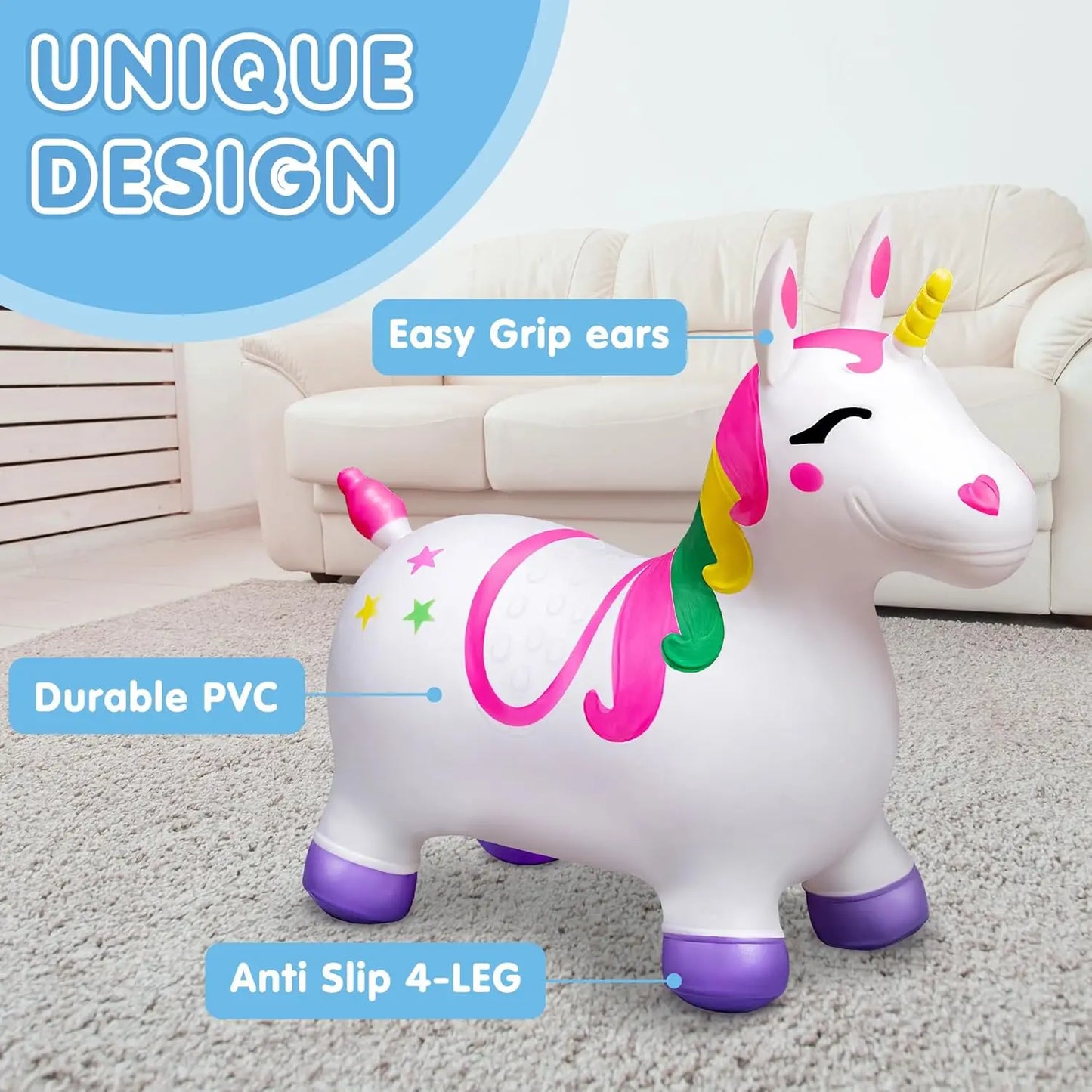 JOYFY Inflatable Unicorn Bouncer for Kids | Ride-On Hopper | Kids Rider