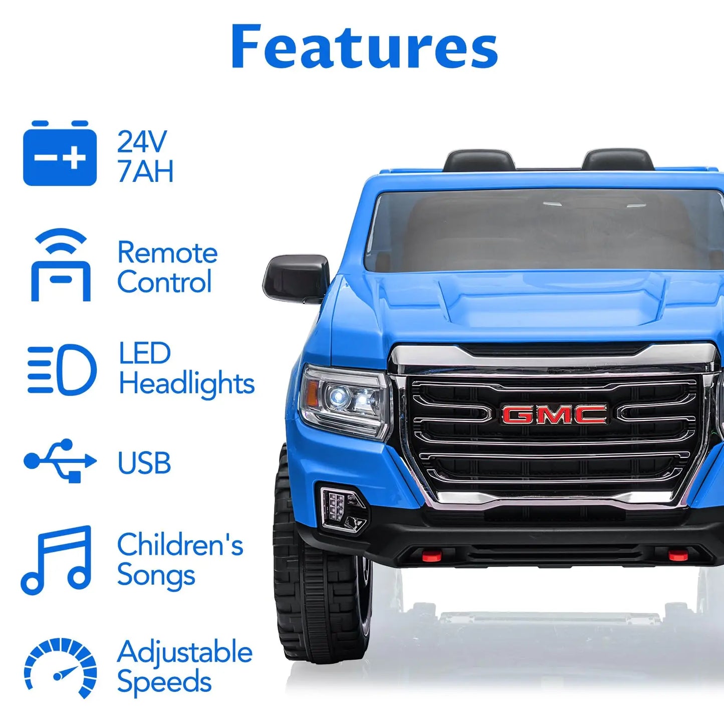 GMC 24V 2-Seater Kids Ride-On Truck w/ Remote & LED