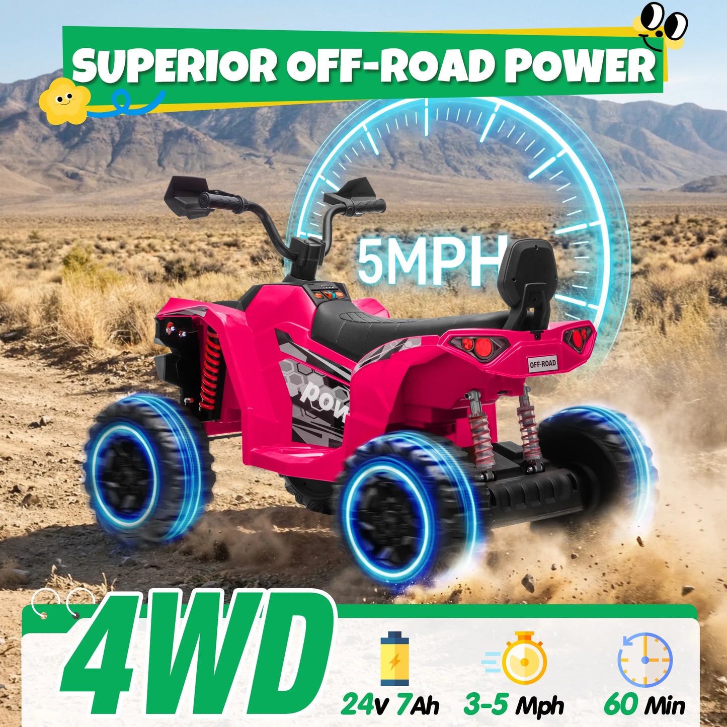 24V 4x200W 2-Seater Kids Ride-On ATV | Kids Rider