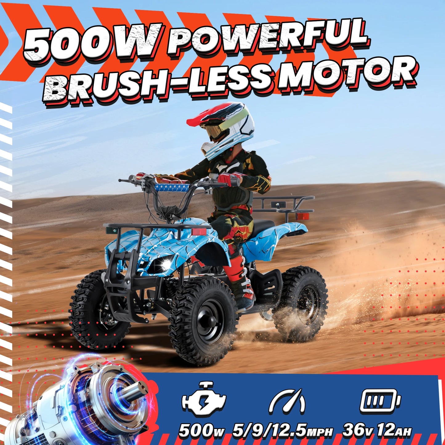 36V Electric ATV Dirt Quad Ride On for Kids - 4-Wheeled Drive 500W Powerful Motor With Real Tyres | All Terrain Off Road Drive