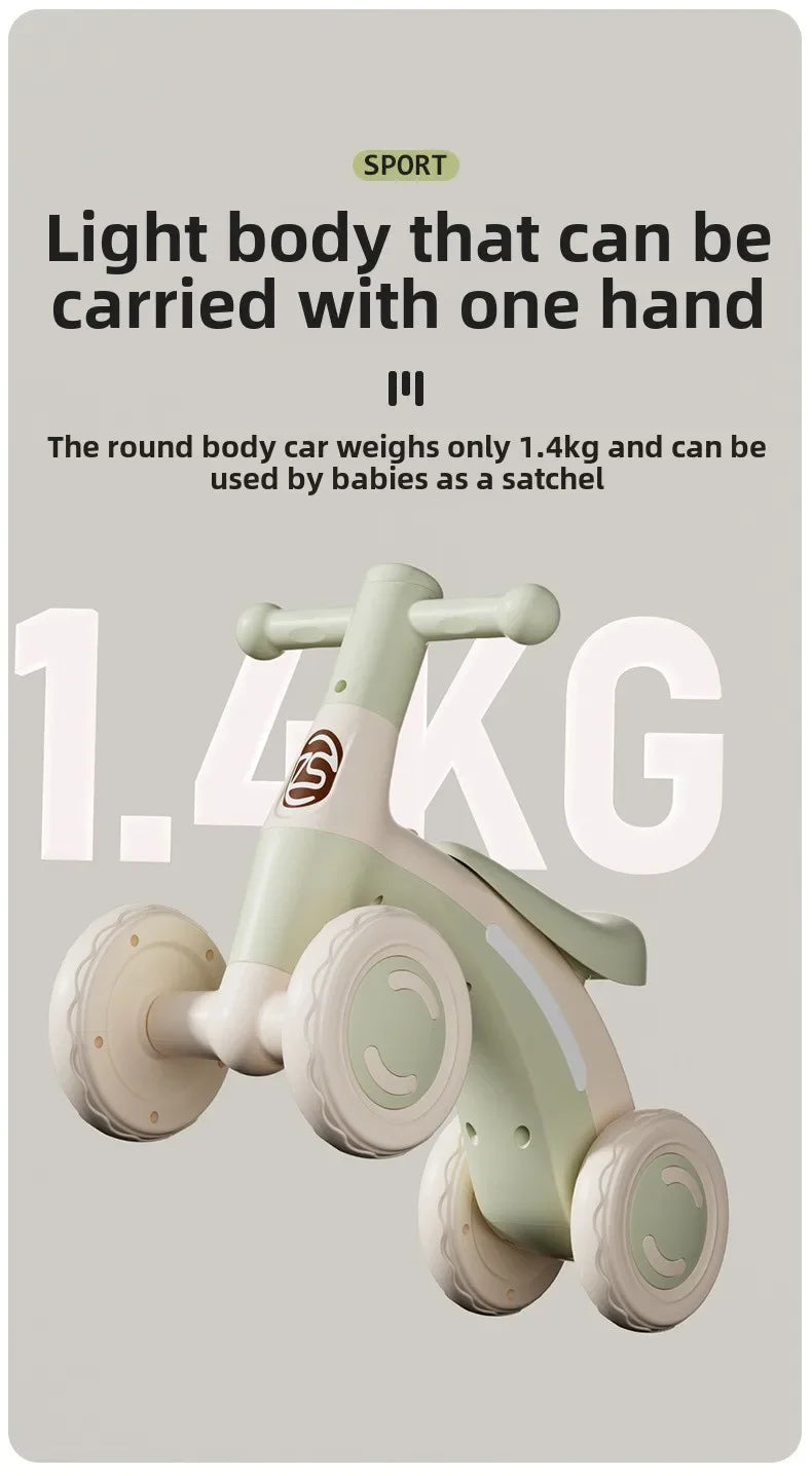 Anti-Tip Baby Balance Bike for Toddlers | 4-Wheel Toddler Training Ride-On(Age: 1-3)