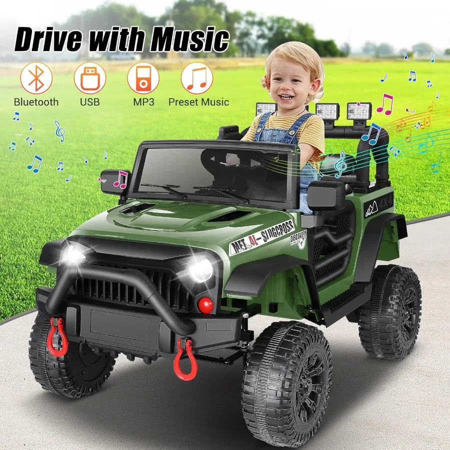 24V Military Jeep Electric Ride On Jeep For Kids - Olive Green | 4X4 400W Battery Powered  with Parent Control