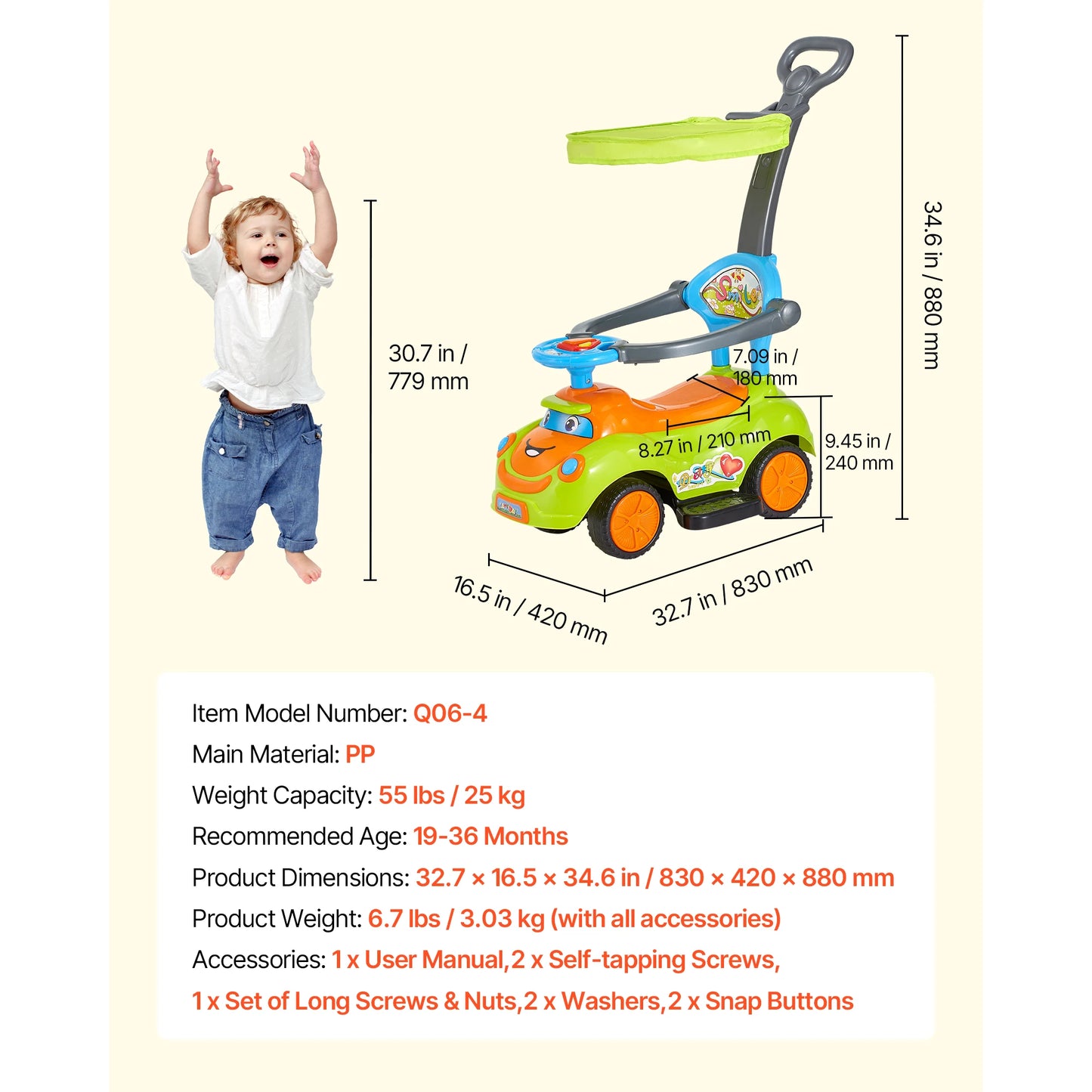 Ride-On Push Car with Parent Handle for Ages 1–3 | Toddler Push Car | Kids Rider