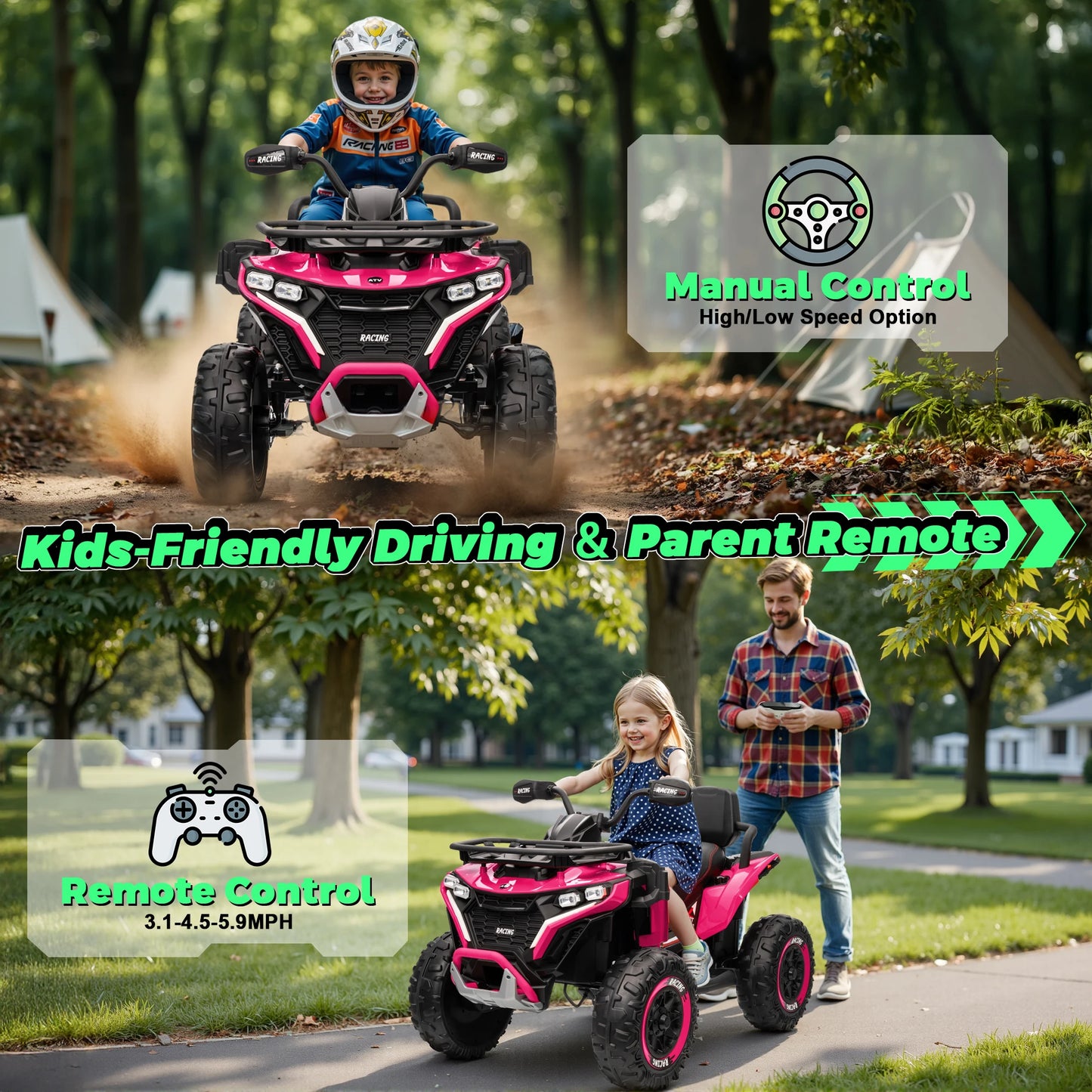 24V XL 2-Seater Kids ATV | 800W Motors & 19" EVA Tires | Quad Bike for kids | Kids Rider