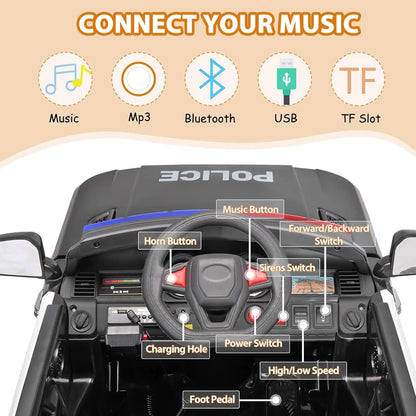 12V Kids Police SUV Ride-On w/ Remote, Siren & LED Lights | 1-Seater