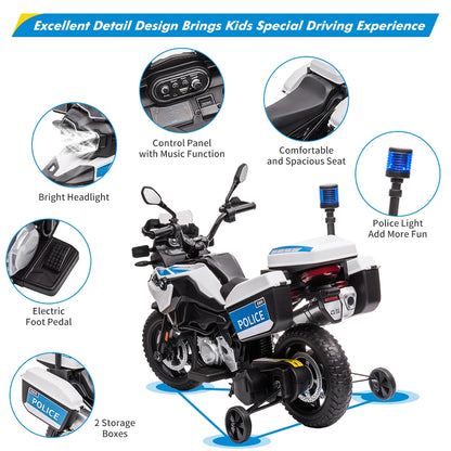 12V Kids Ride on Police Motorbike | Electric Cops Motorcycle with Training Wheels & Siren