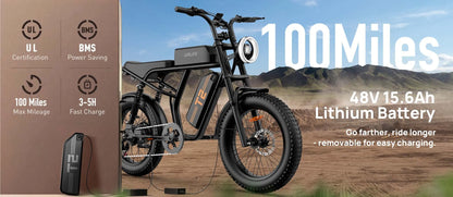 48V 1500W Electric Bike 28MPH 100-Mile Range Fat Tire | Free Shipping