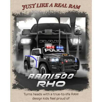 24V Licensed Ram 1500 RHO Police Ride On Car | 2 Seater Electric Truck with Parent Remote Control, Siren, Flashing Lights