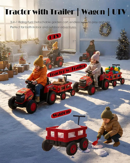 12V Kids Ride-On Tractor with Trailer (Ages 3–8) | Toddlers Ride on Tractor with Detachable Trailer