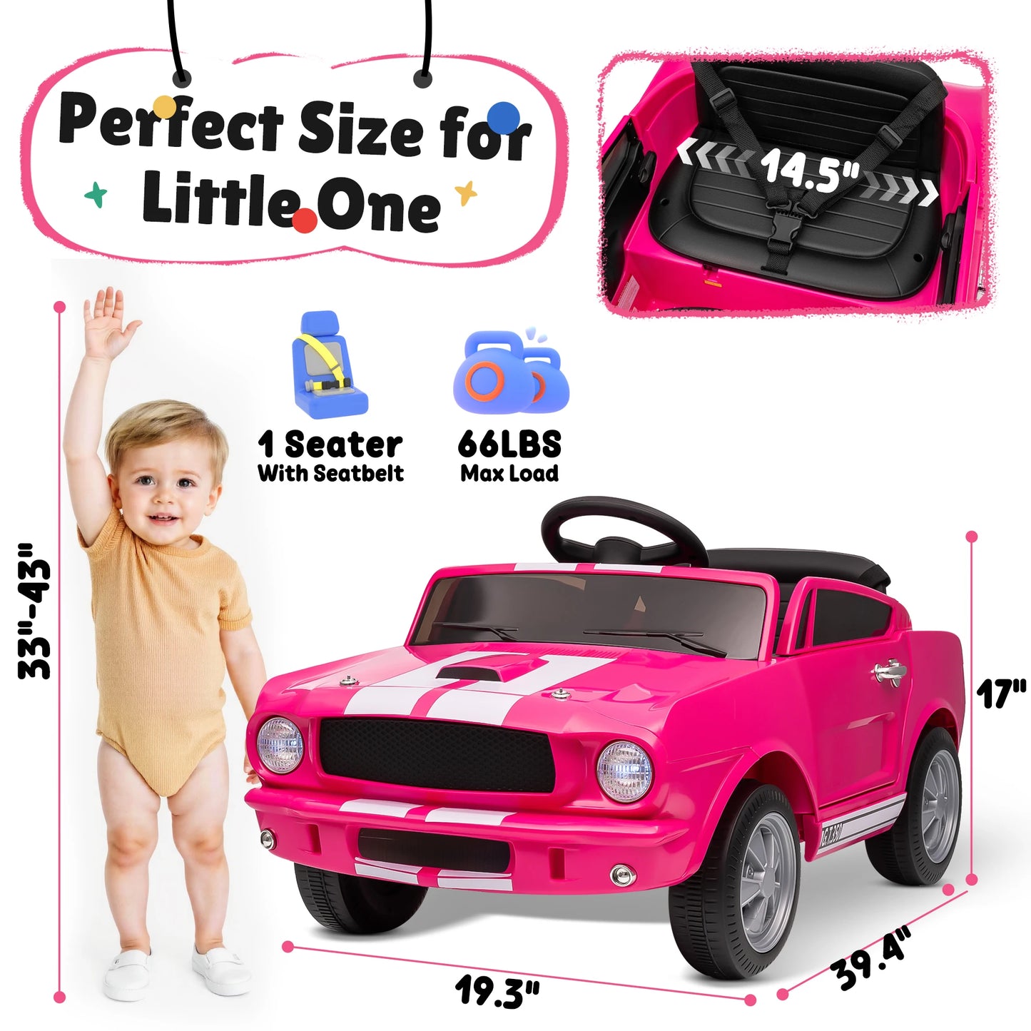 [Official Licensed] - 12V Shelby GT350 Kids Electric Car - 2WD W/ Parent Remote Control & Safety Belt - All-Terrain Ride-On