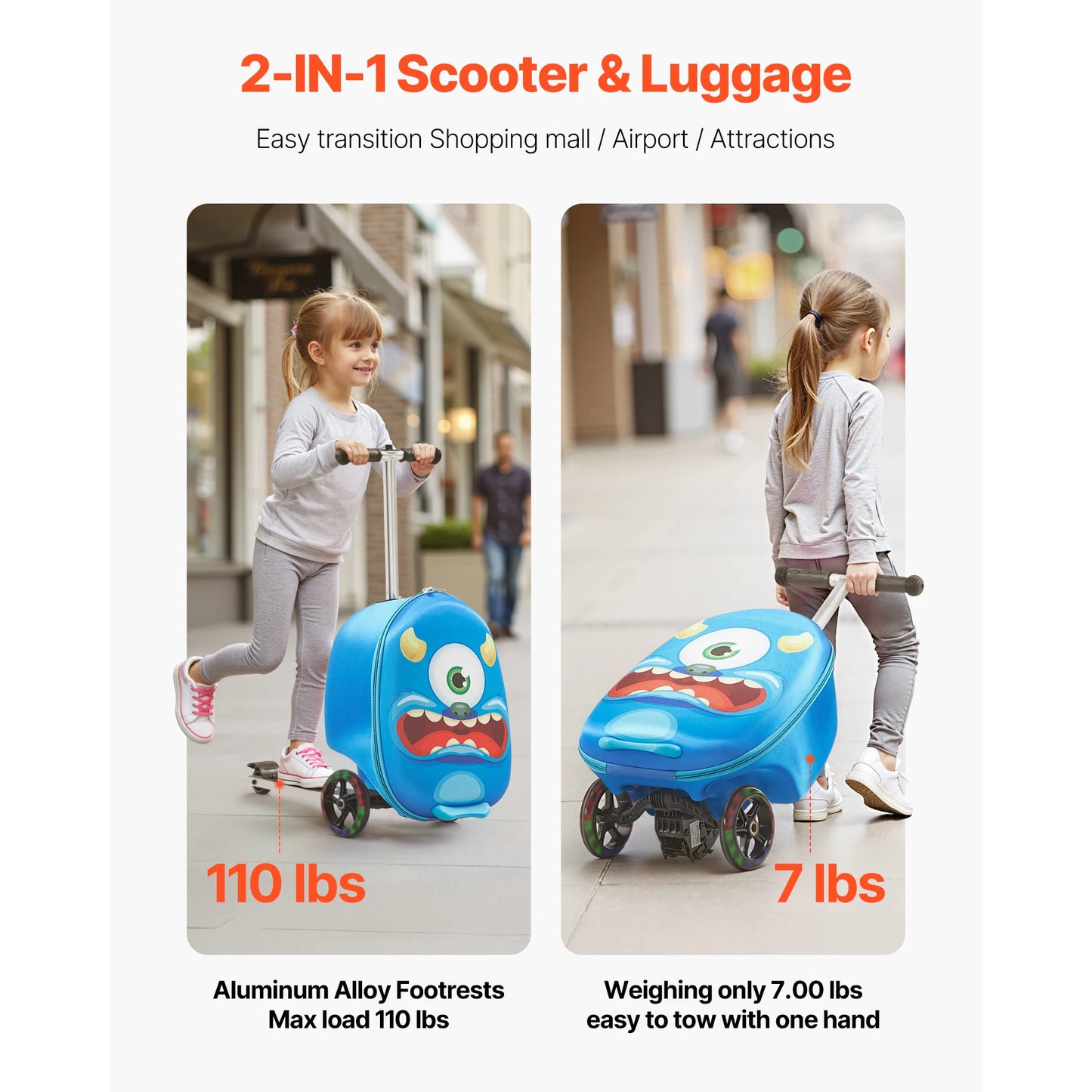 Kids Ride-On Scooter Suitcase | 20L Carry-On with Flashing Wheels | Kids Rider