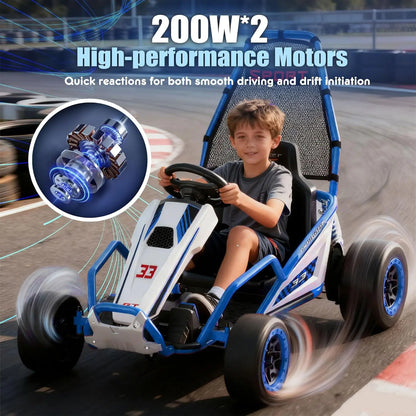 24V Kids Electric Drift Go Kart 400W 8.5MPH | Powerful Drift Kart w/Front EVA Wheel & Metal Frame