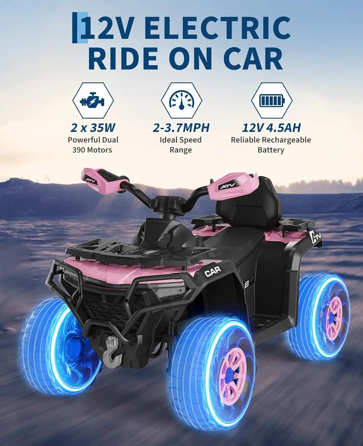 12V Kids Ride-on Electric ATV with Dual 45W Motors & Remote (Age: 3 - 9Y)