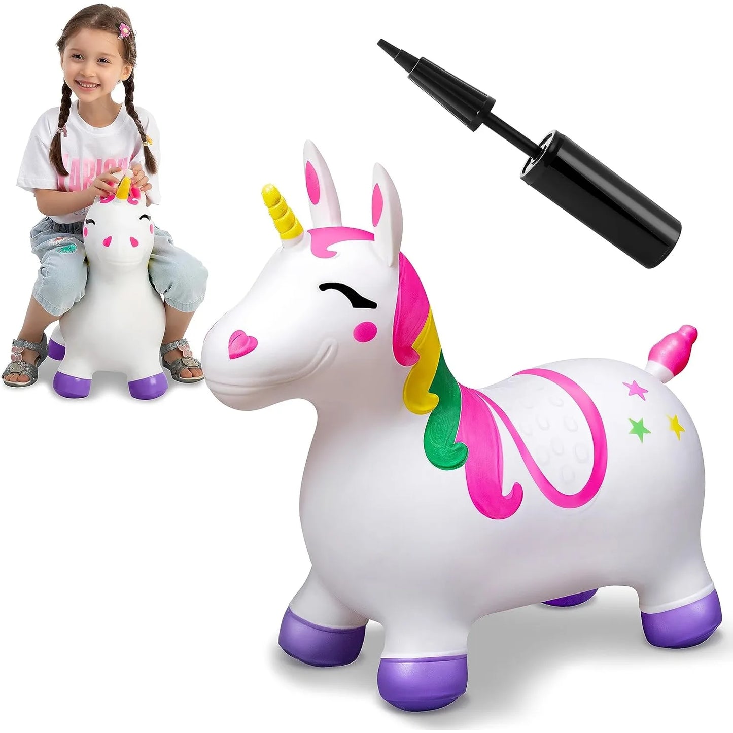 JOYFY Inflatable Unicorn Bouncer for Kids | Ride-On Hopper | Kids Rider
