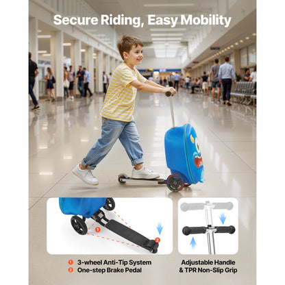 Kids Ride-On Scooter Suitcase | 20L Carry-On with Flashing Wheels | Kids Rider