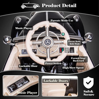 12V Mercedes-Benz Vintage Kids Ride-On Car w/ Remote – 220lbs