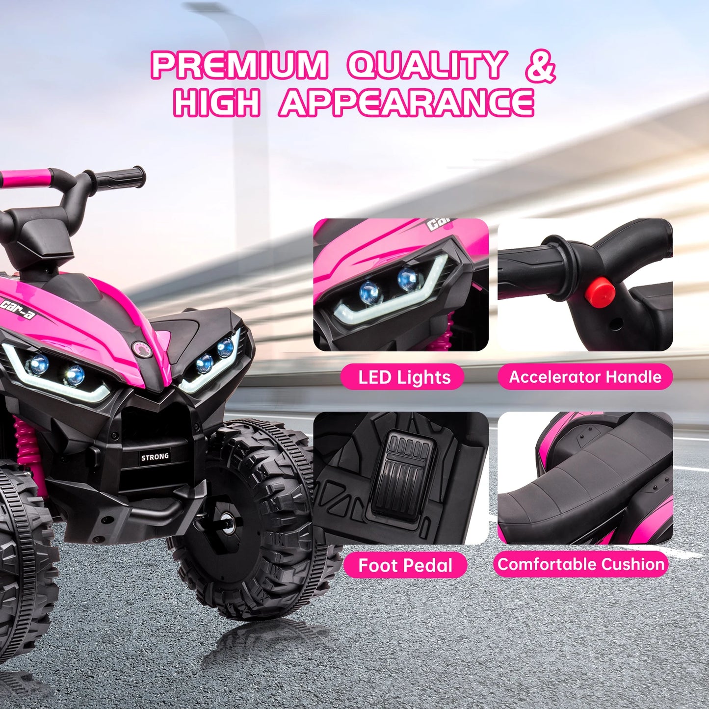 12V Kids Ride-On ATV w/ Remote, Lights & Music | Battery Powered Quad for Kids(Ages: 3-8Y)