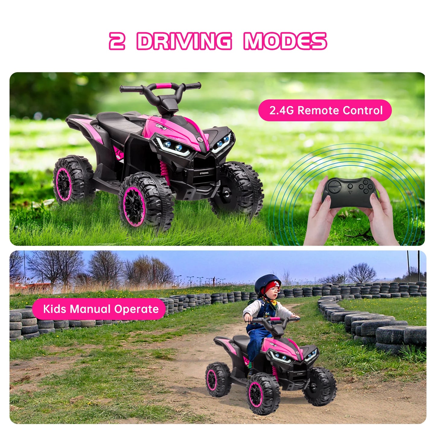 12V Kids Ride-On ATV w/ Remote, Lights & Music | Battery Powered Quad for Kids(Ages: 3-8Y)