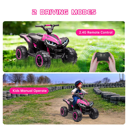 12V Kids Ride-On ATV w/ Remote, Lights & Music | Battery Powered Quad for Kids(Ages: 3-8Y)