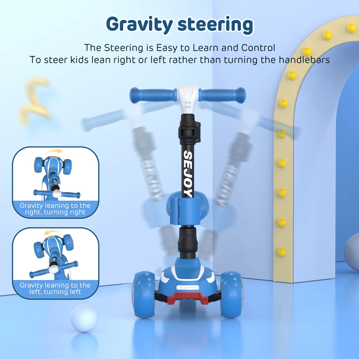 Kids 3-Wheel Scooter w/ LED Wheels & Seat Adjustable | Sit/Stand Child Toddler Toy