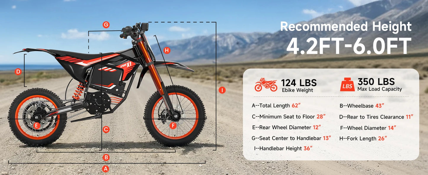 QRONGE X1 Spark 60V - 4500W Electric Dirt Bike for Teens & Adults | 50MPH w/Fat Tire Electric Motorcycle