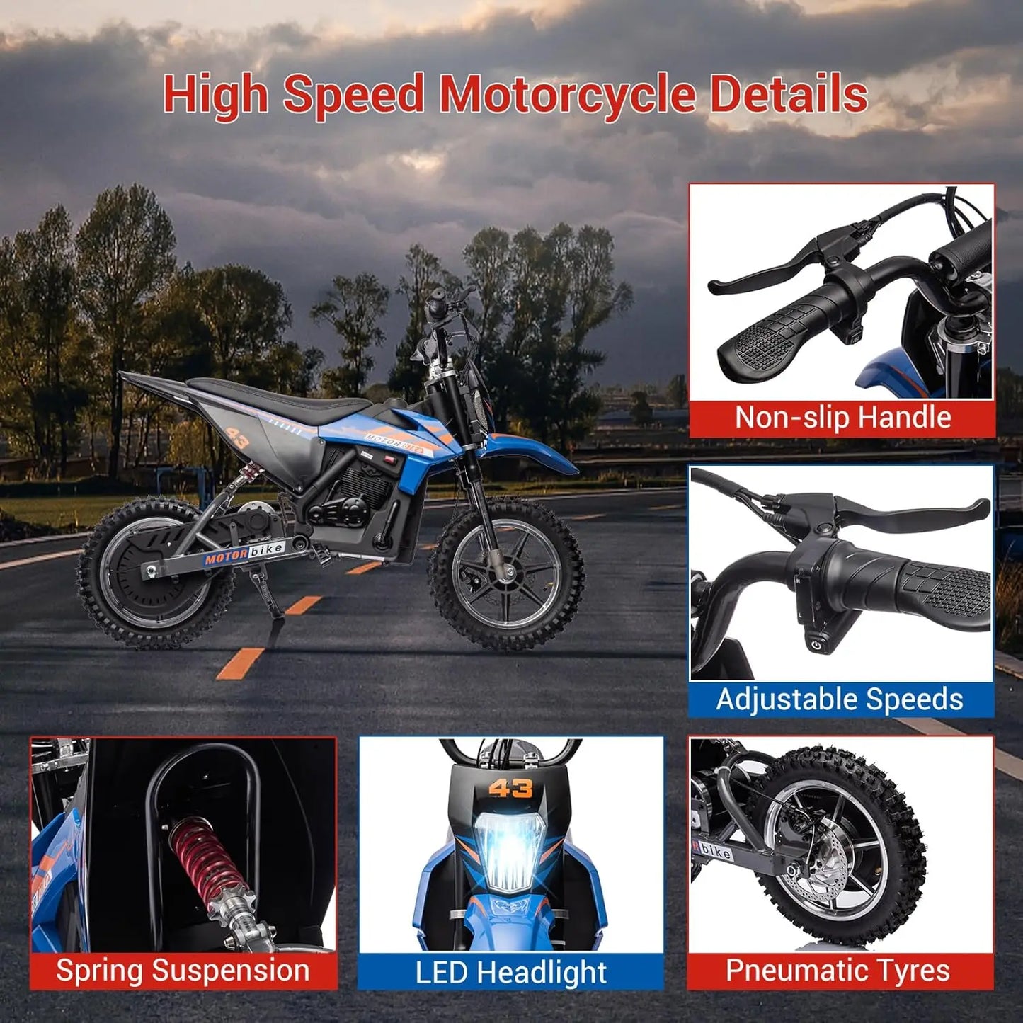 36V 500W Kids Electric Dirt Bike w/ Dual Brakes | Off-Road Motorcycle for Big Kids(6-16Y)