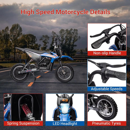 36V 500W Kids Electric Dirt Bike w/ Dual Brakes | Off-Road Motorcycle for Big Kids(6-16Y)