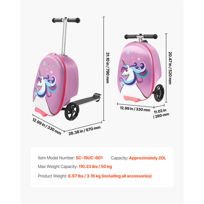 Kids Ride-On Scooter Suitcase | 20L Carry-On with Flashing Wheels | Kids Rider