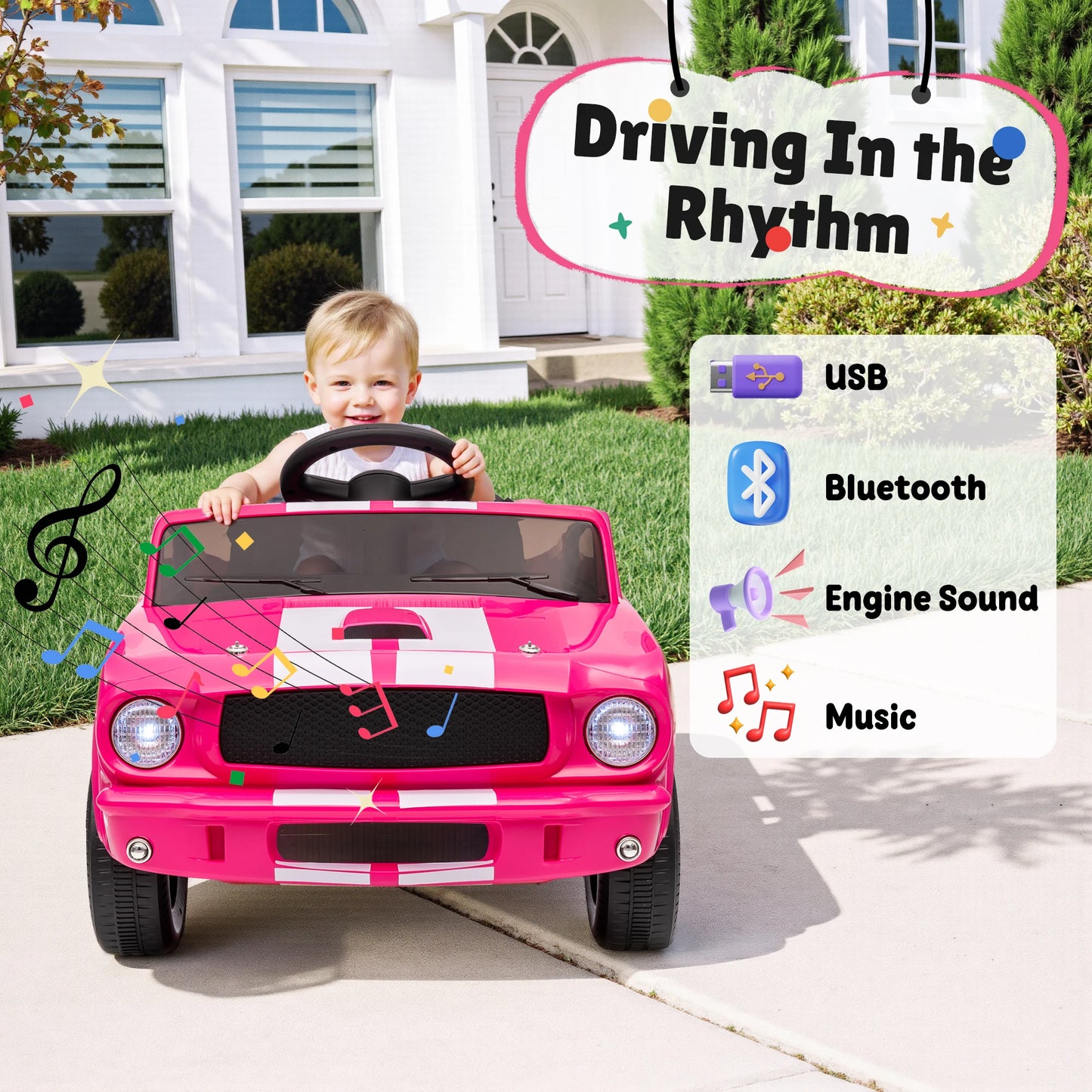 [Official Licensed] - 12V Shelby GT350 Kids Electric Car - 2WD W/ Parent Remote Control & Safety Belt - All-Terrain Ride-On