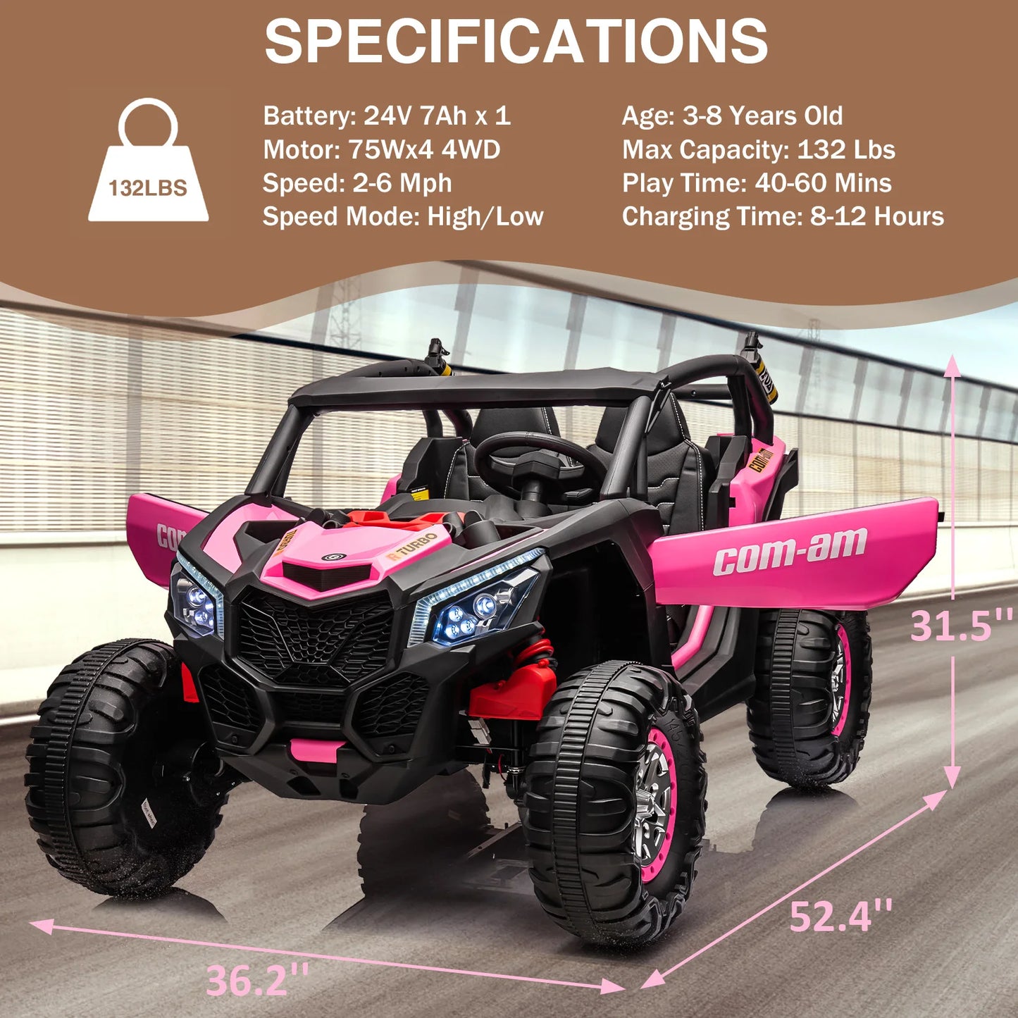 24V 4WD 2-Seater Can Am Maverick Ride On UTV for Kids | W/Remote Control Powerful Electric Vehicle & Leather Seats