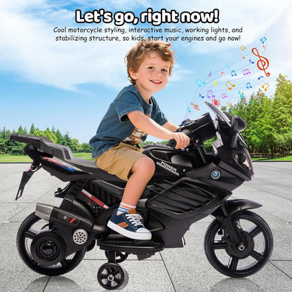 6V Ride-On Motorcycle for Toddlers w/ Training Wheels & Lights(3-6Y)