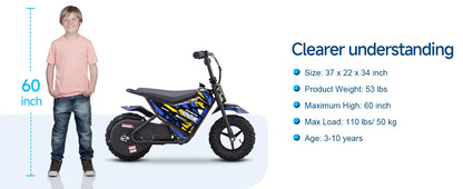 KOOZ HP120E 24V 250W Kids Electric Dirt Bike | Max Speed - 10 MPH & 7.5 Miles Range(Age: 5+)