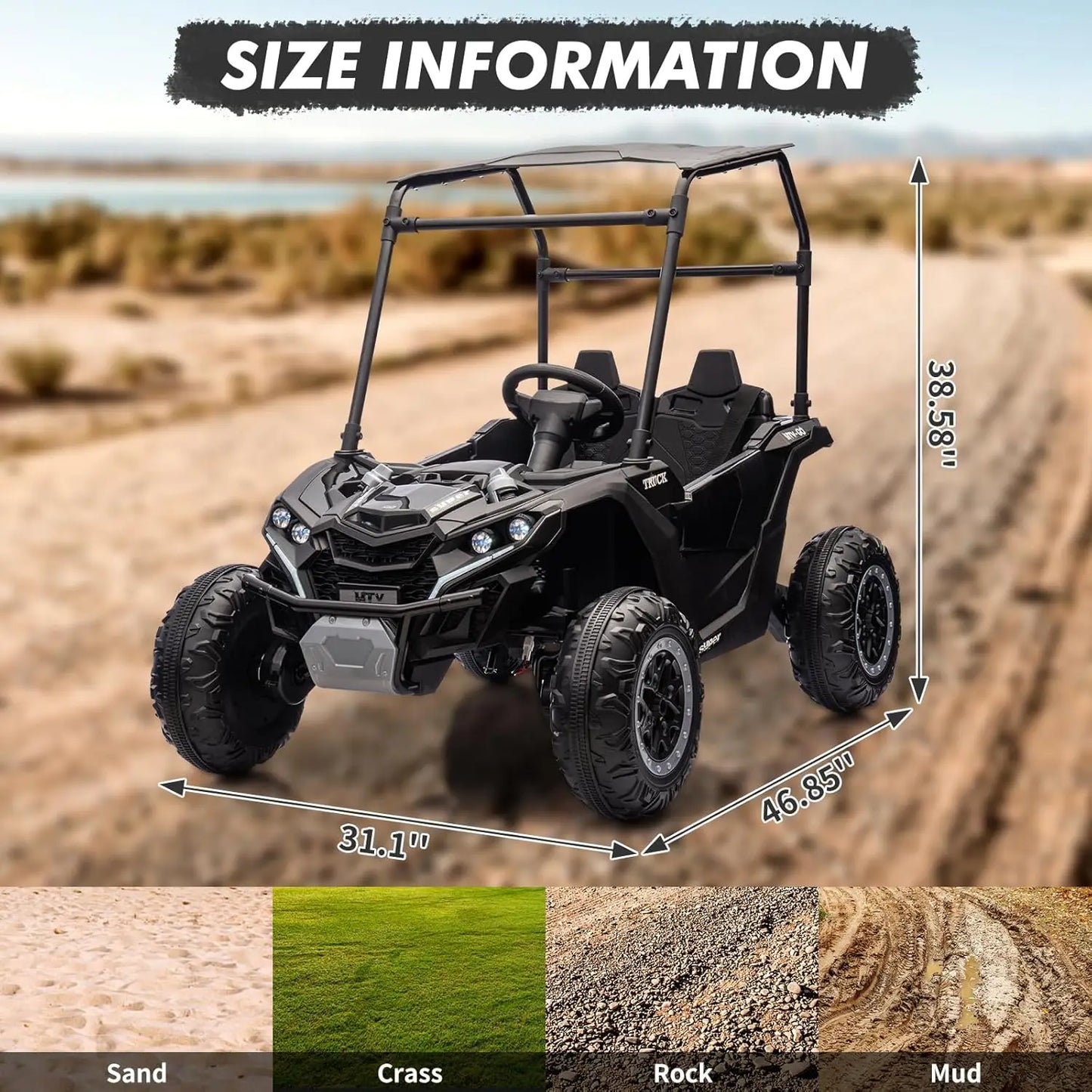 24V Kids Ride-On Golf Cart w/ Tent 4Wheel Drive & Parent Remote (Age: 4-12Y)