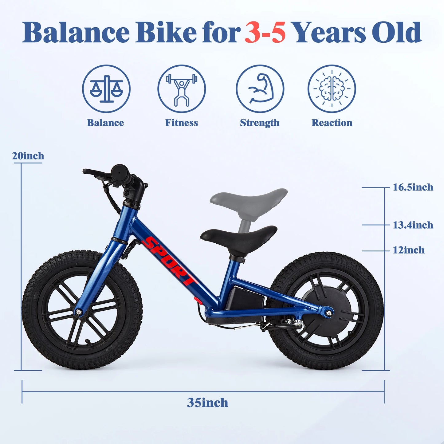 24V 100W Kids Electric Balance Bike w/ 12" inch Inflatable Tire and Adjustable Seat
