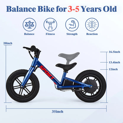24V 100W Kids Electric Balance Bike w/ 12" inch Inflatable Tire and Adjustable Seat