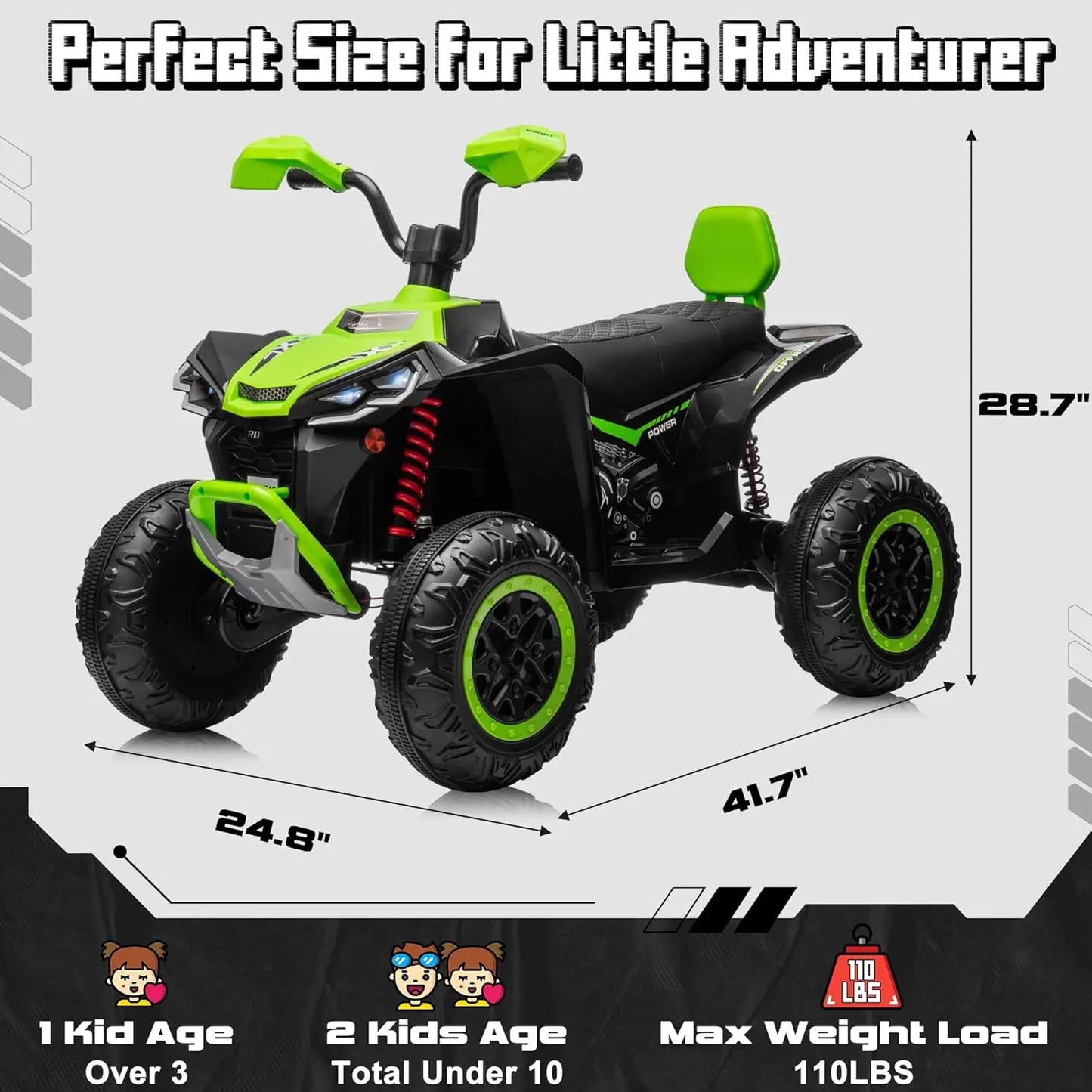 24V 4WD 2-Seater Ride-On ATV | 4×200W Motors | Kids Rider