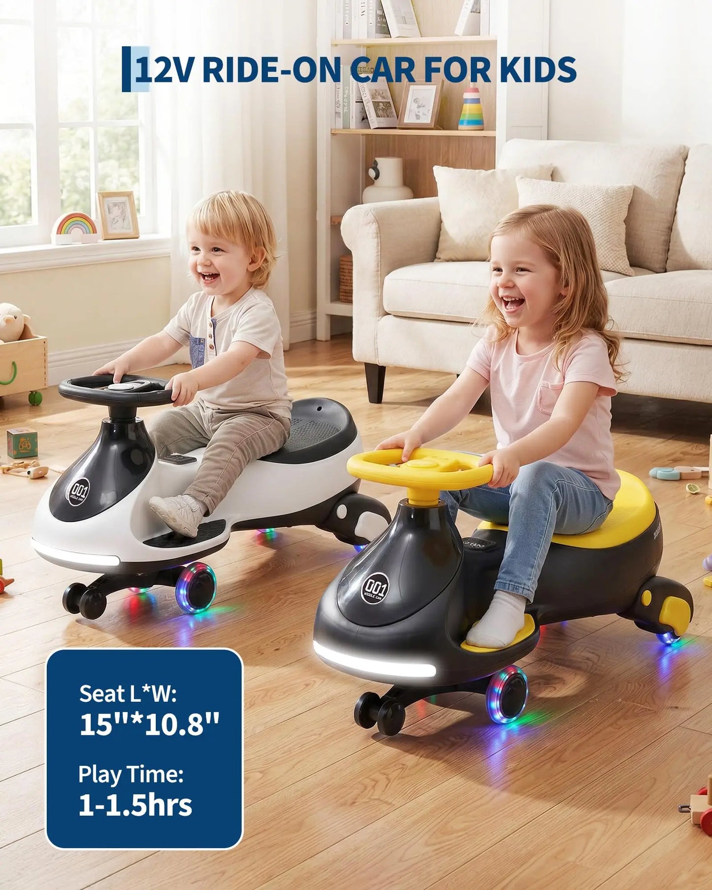 12V 2-in-1 Electric Wiggle Car for Ages 2–6 | Flashing Wheels | 2 In 1 Ride On Swing Car With Pedal For Toddlers