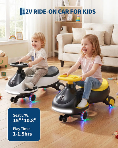 12V 2-in-1 Electric Wiggle Car for Ages 2–6 | Flashing Wheels | 2 In 1 Ride On Swing Car With Pedal For Toddlers