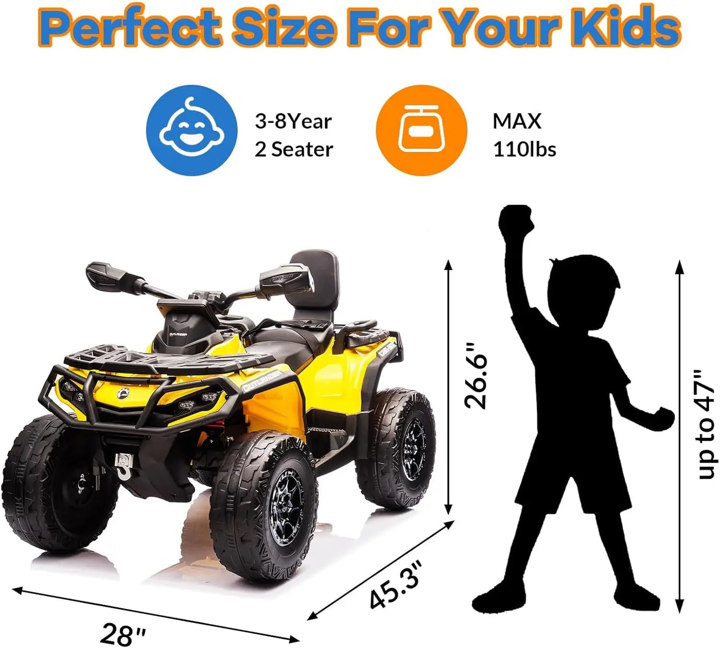 24V 4WD 2-Seater Electric Ride-On ATV for Kids w/ Leather Seats & Remote (Age: 4 to 12Y)